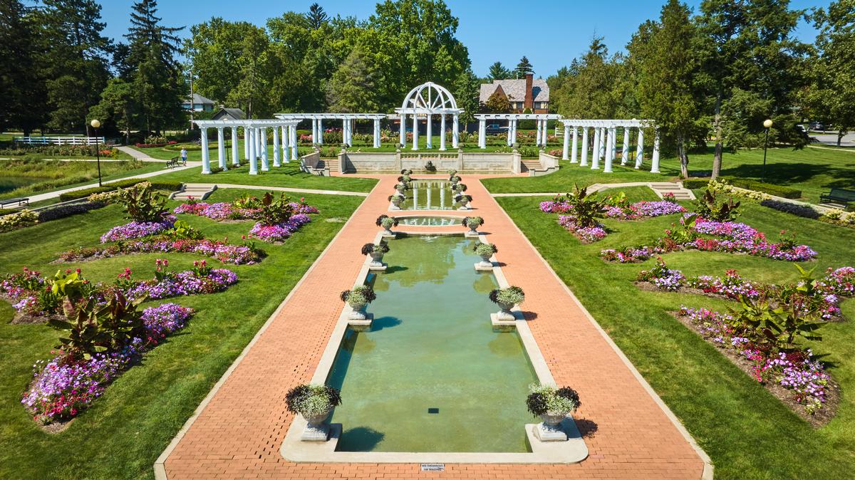 Walk along scenic paths and admire summer blooms.