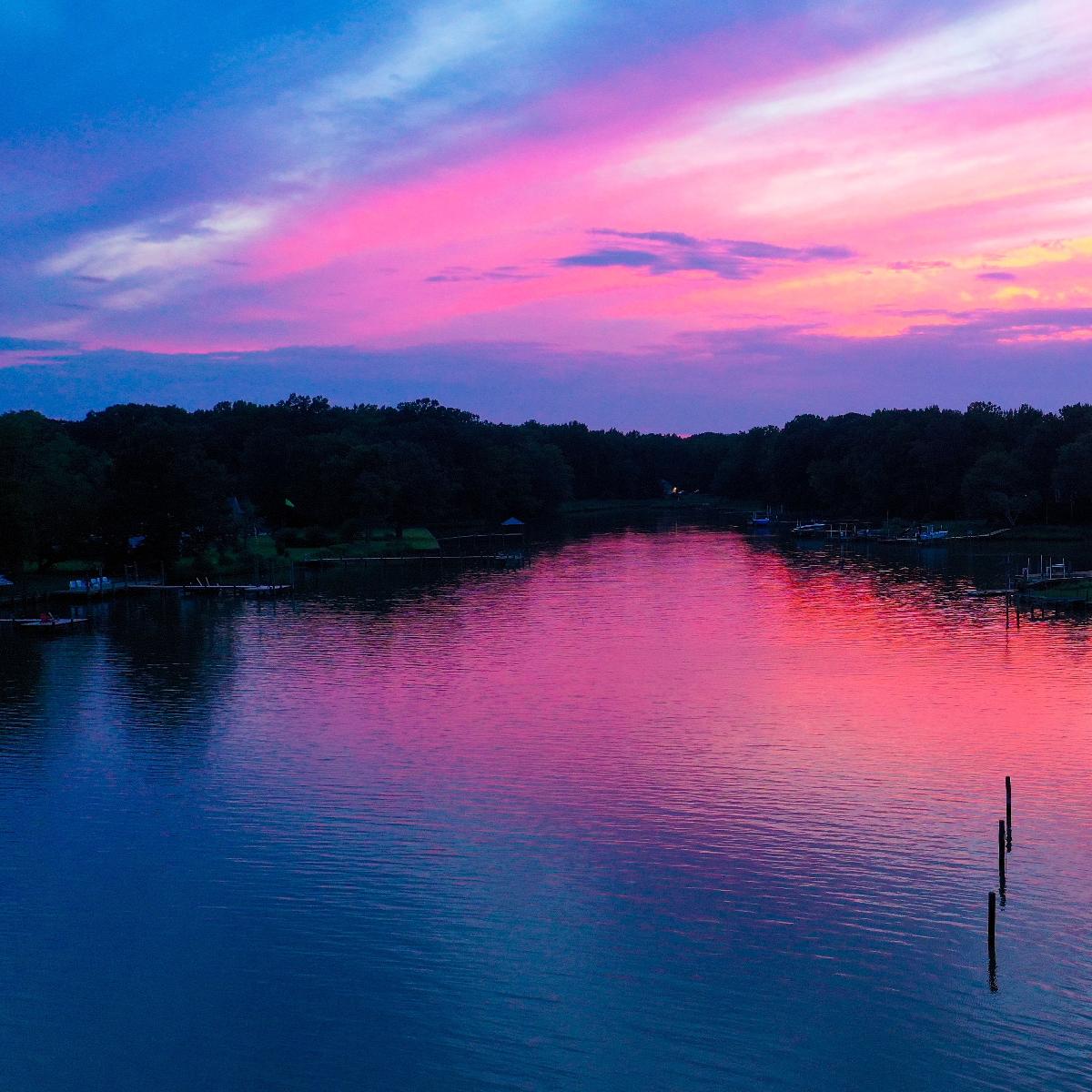 Pink Chesapeake Bay sunset in the summer