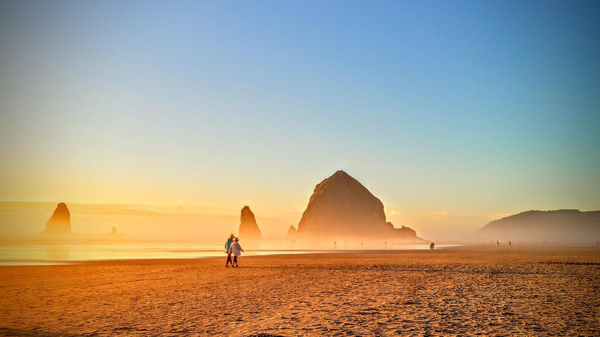 Haystack Rock in Cannon Beach at sunset