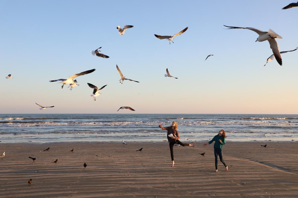 Galveston beach at sunset