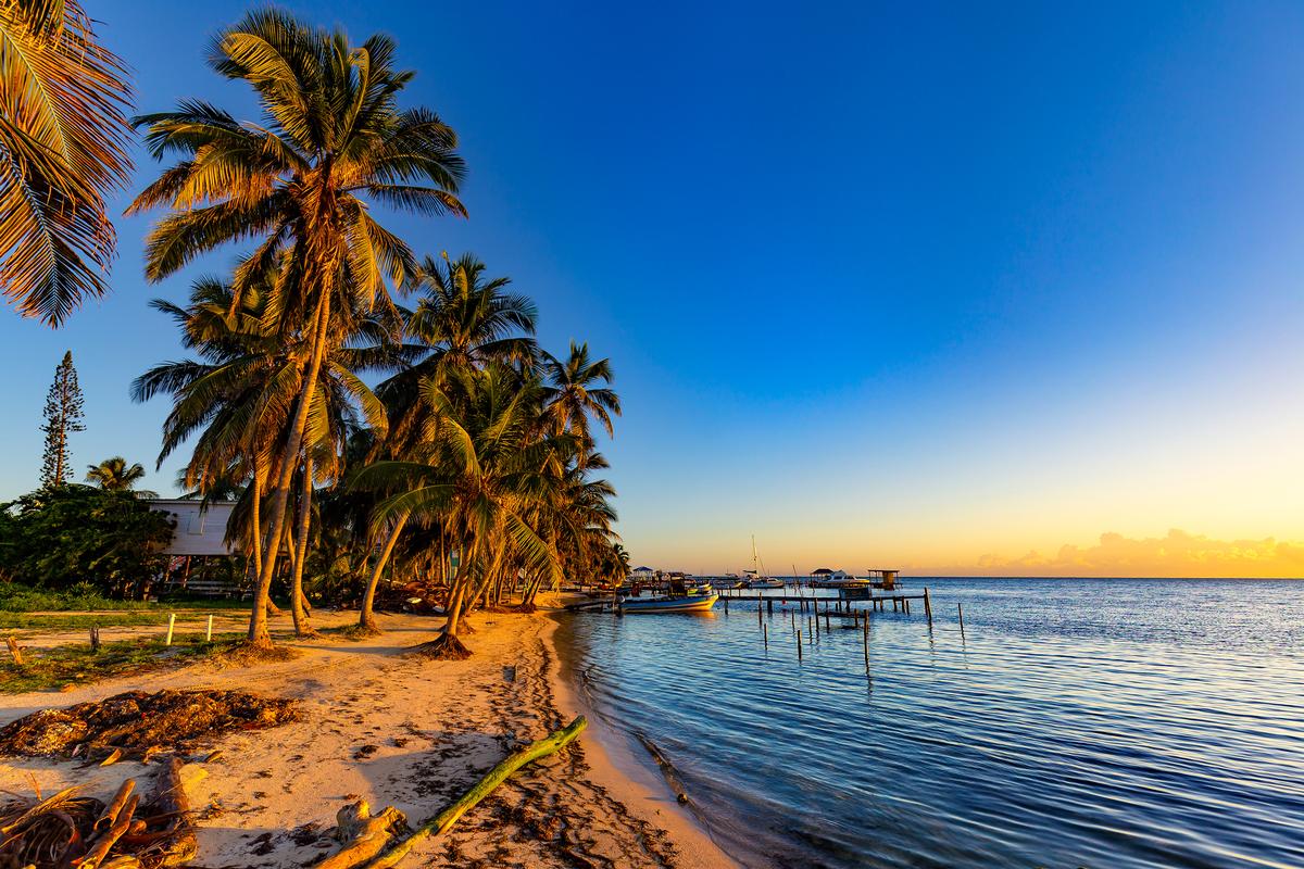 Belize. Sunrise at Caye Caulker Island