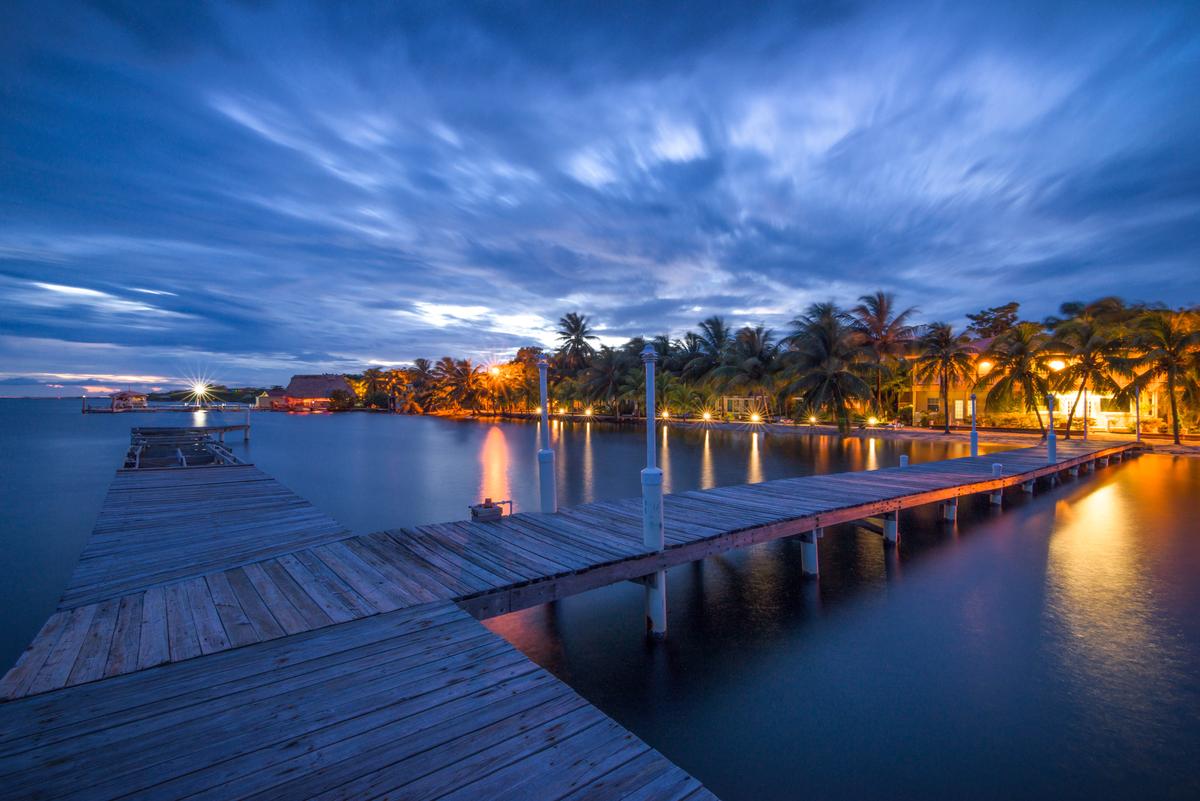 Boardwalk in Placencia, Belize at night