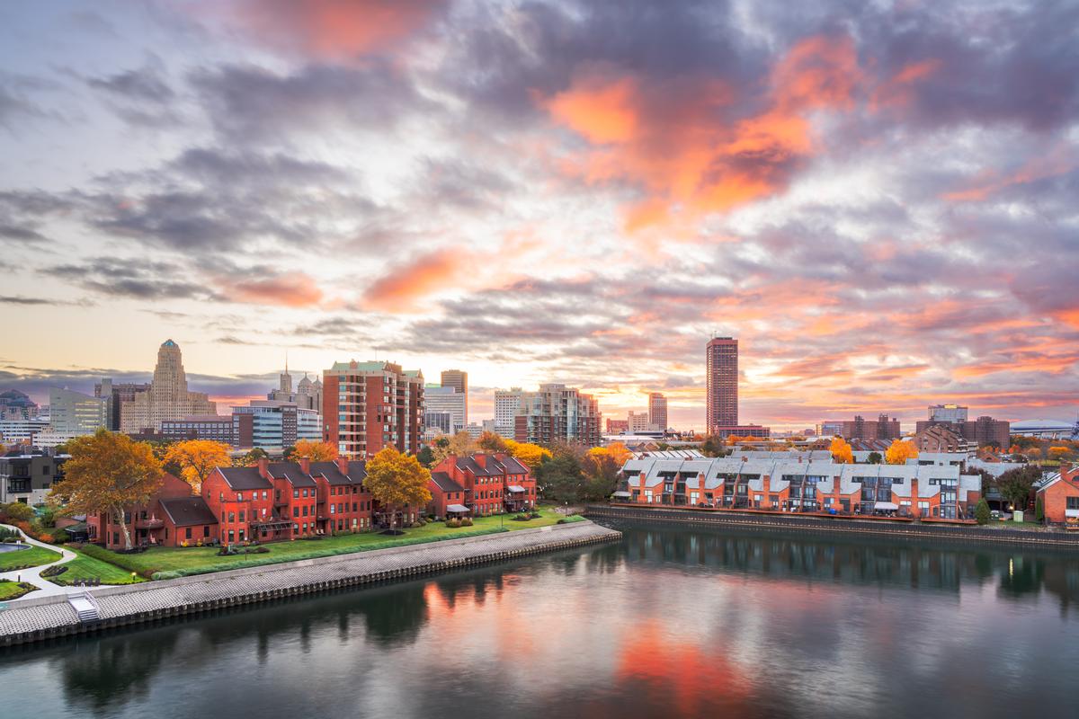 Strolling through Downtown Buffalo during fall foliage
