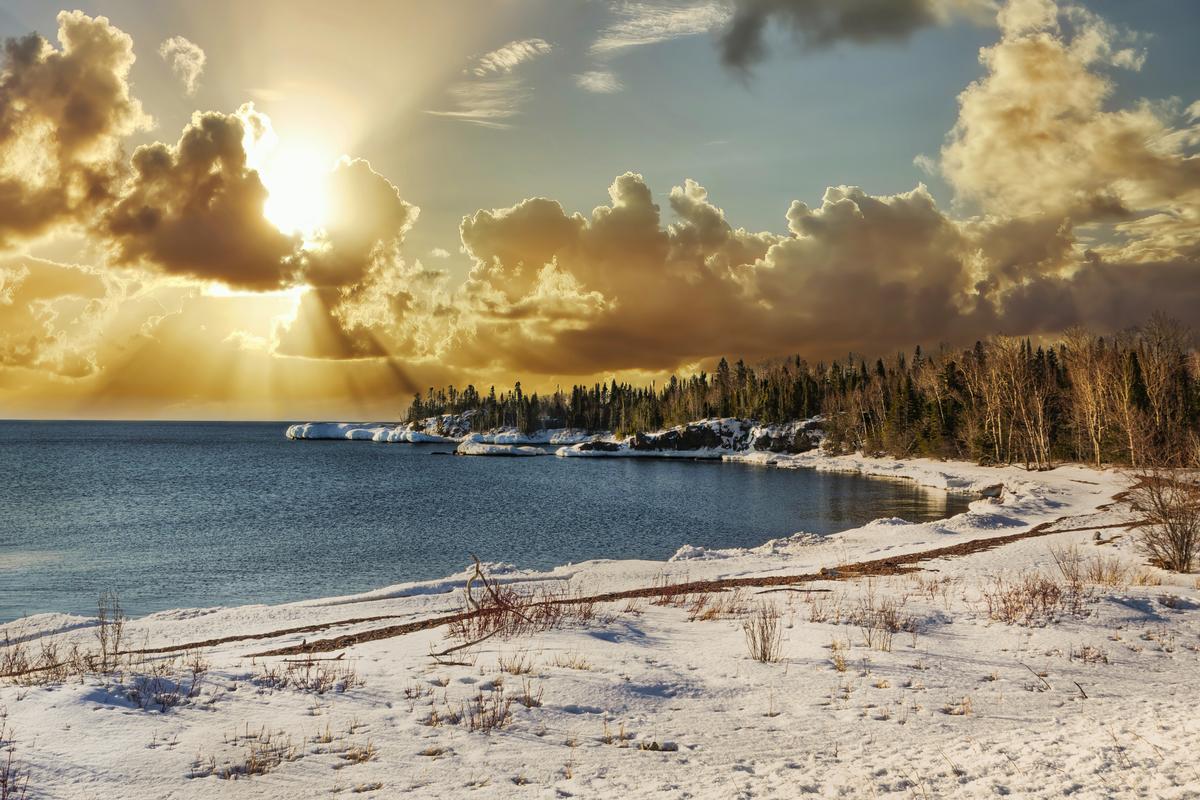 Scenic view of Lake Superior from the shore in Grand Portage Minnesota