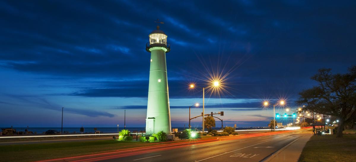 Biloxi lighthouse at night