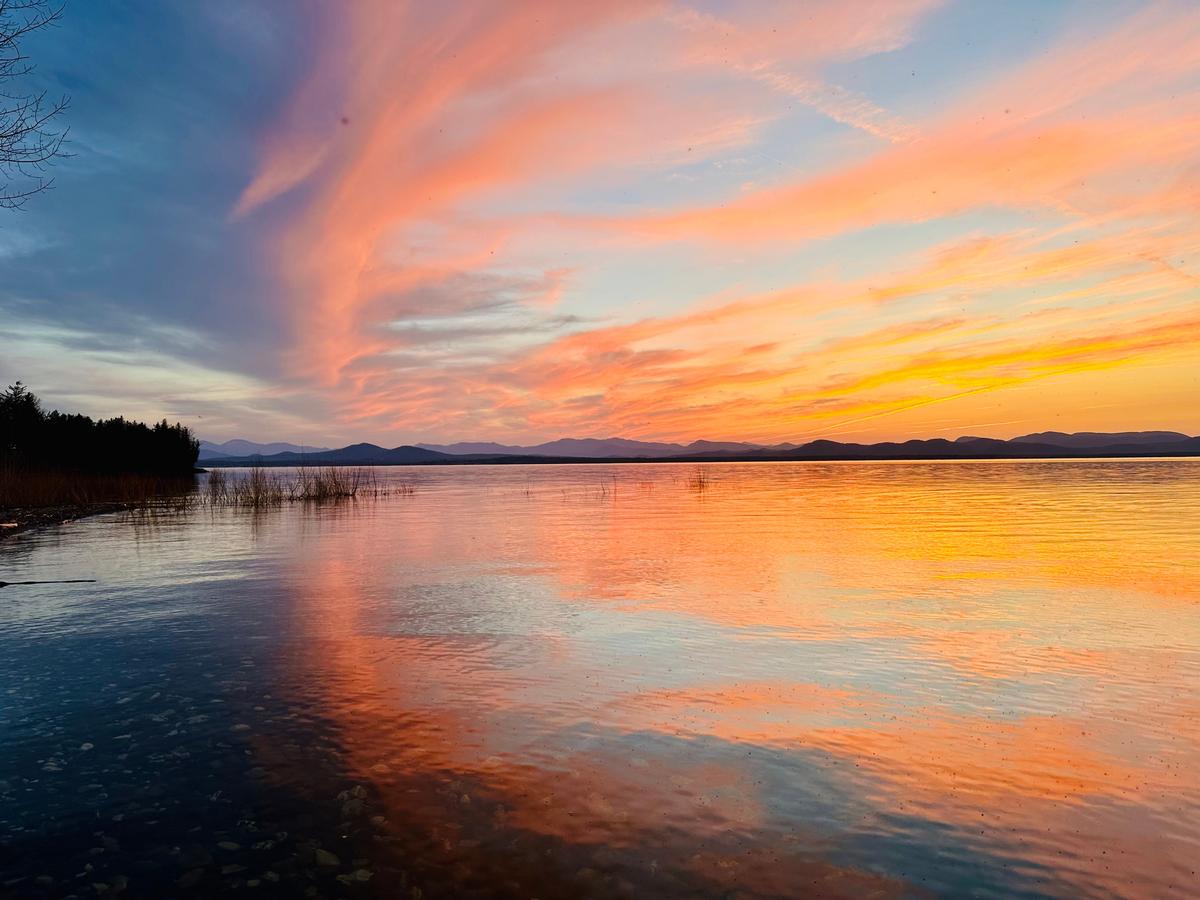 Colorful sunset on Lake Champlain