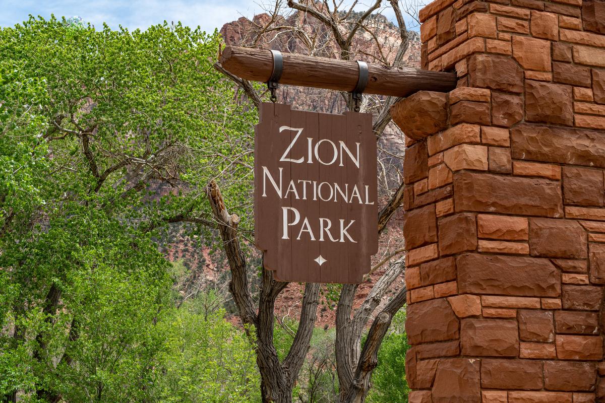 Entrance to Zion National Park in Springdale in May
