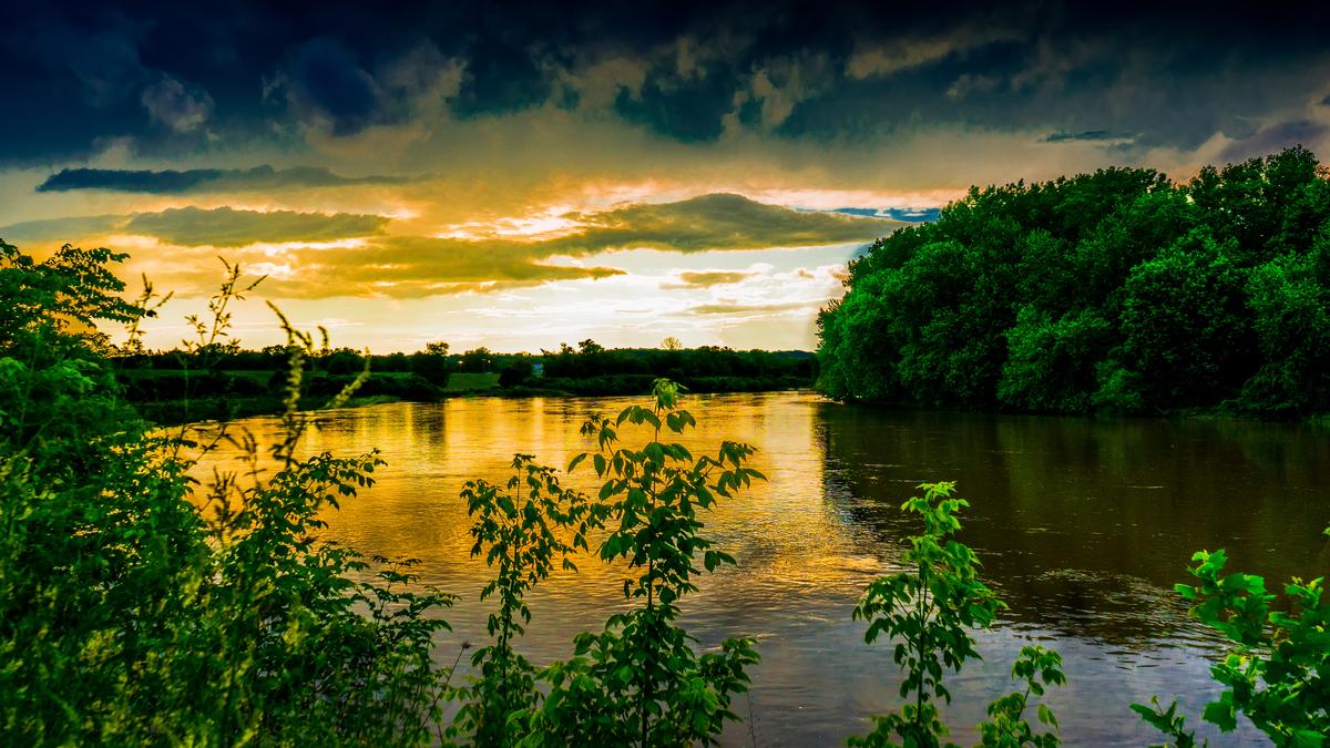 Romantic sunset reflection in a lake
