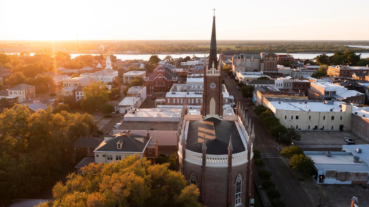 Sunset photo of downtown Natchez
