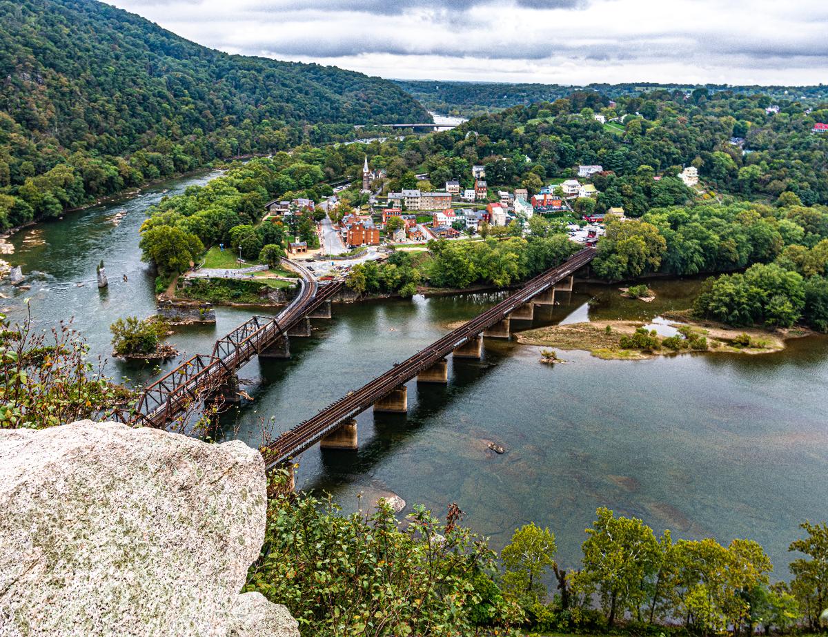 Harpers Ferry a the confluence of the Potomac and Shenandoah Rivers