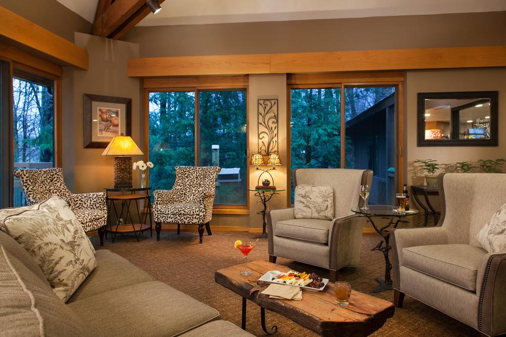Relax in cozy cottages and admire forest views on a quiet fall getaway.