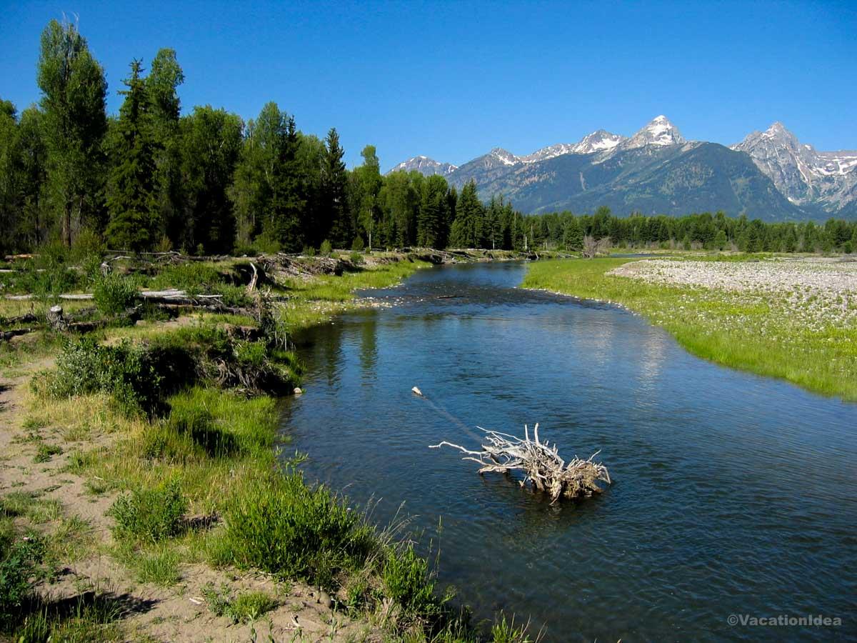 My photo of the river and mountain peaks