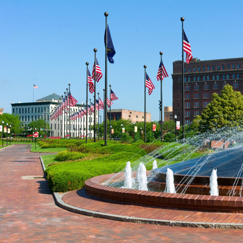 Enjoying the view of a fountain in Omaha
