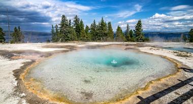 West Thumb Geyser Basin offers spectacular views and colorful geothermal features.